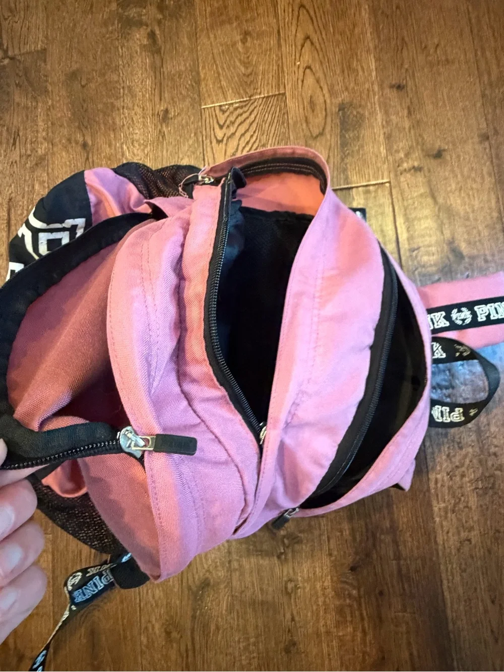 PINK Victoria's Secret Pink Canvas Backpack with Black Bottom and Trim